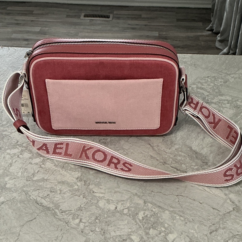 Michael Kors Two-Tone Pink Canvas Crossbody Camera Bag